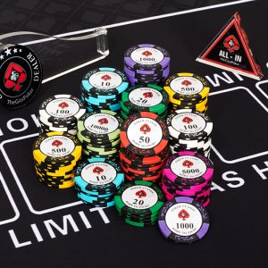 Chip Poker Classic được làm các mệnh giá 5,10,20,100,500,1000,5000,10000