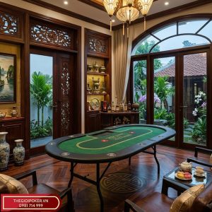 Bàn Poker Gấp Gọn đặt trong phòng khách sang trọng
