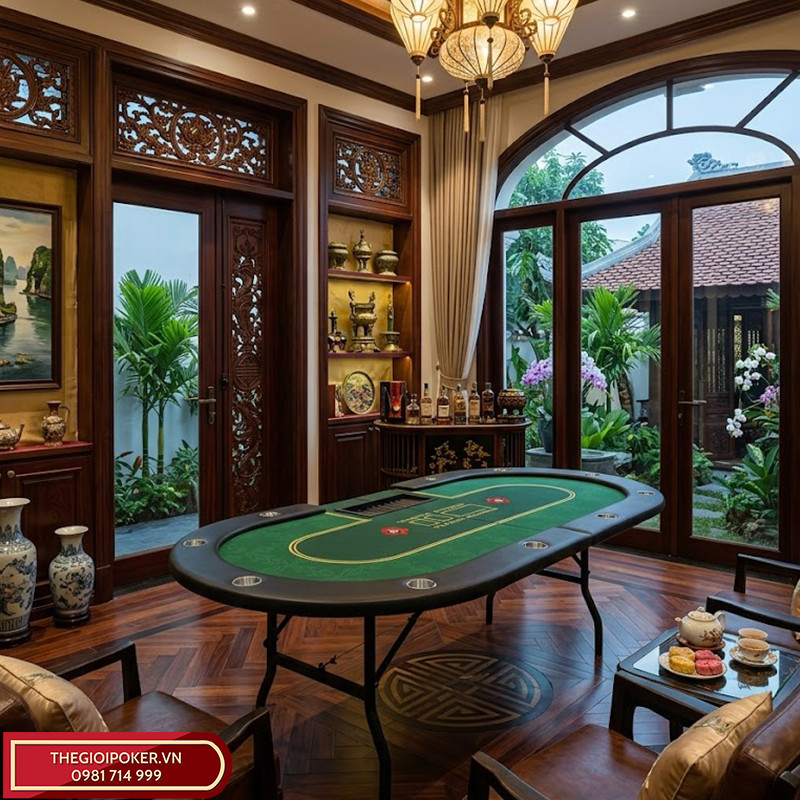 Bàn Poker Gấp Gọn đặt trong phòng khách sang trọng
